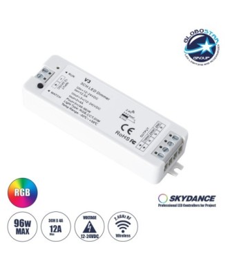 GloboStar® 71546 V3 SKYDANCE DC RF 2.4Ghz Dimmer High Speed Controller 3 Καναλιών DC 12-24V 3 x 5A 96W - Max 12A 288W - IP20 Μ10 x Π3.5 x Υ2cm - 5 Years Warranty